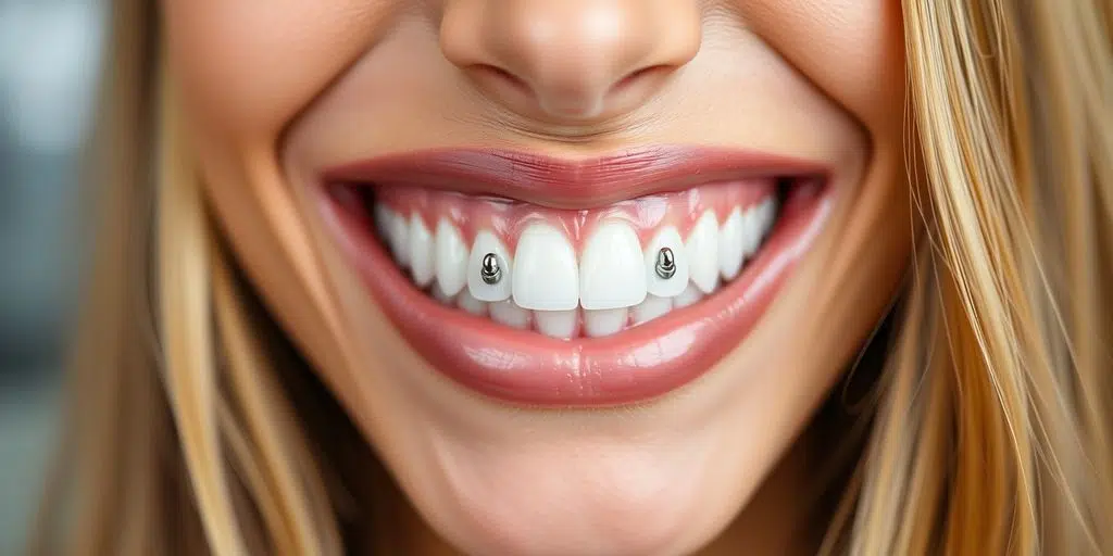 Close-up of full-arch dental implants